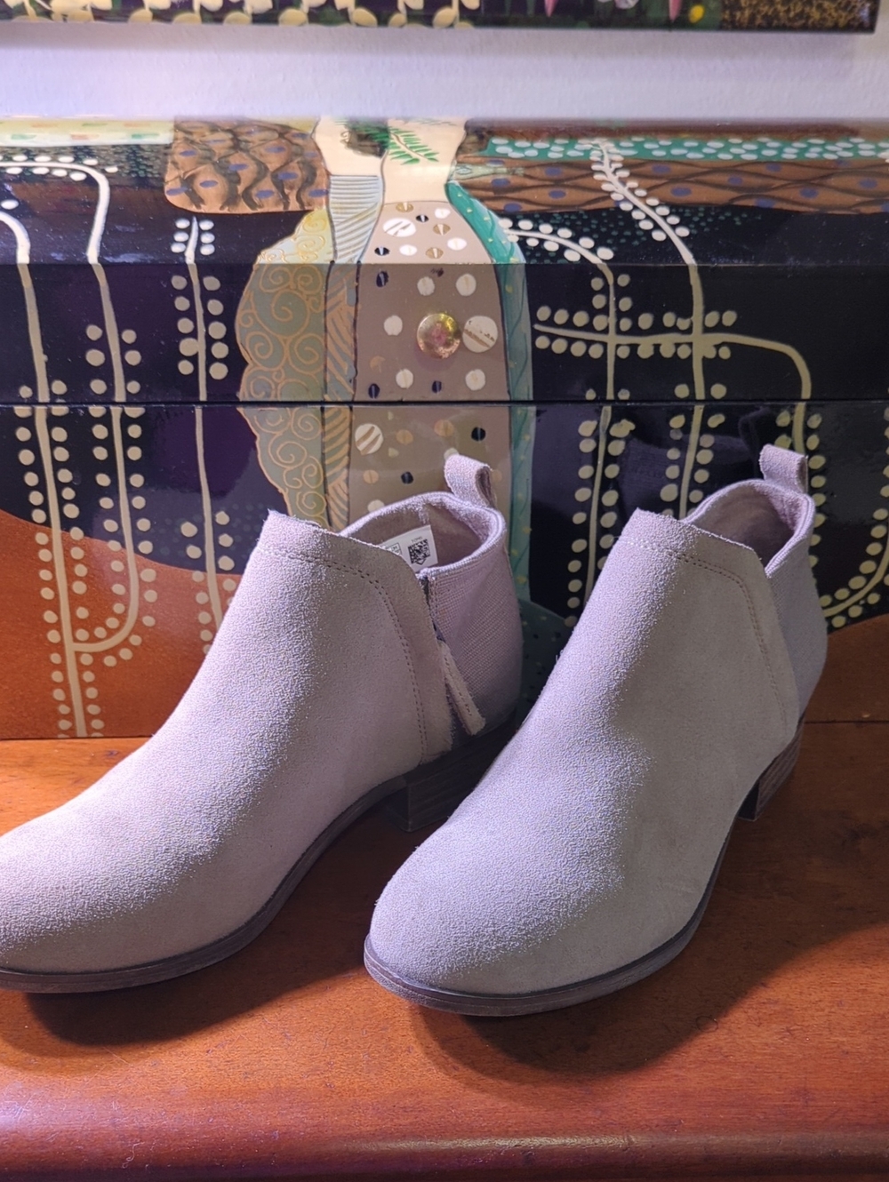 TOMS Taupe Suede Marina Ankle Booties with Side Zip - Size 6.5